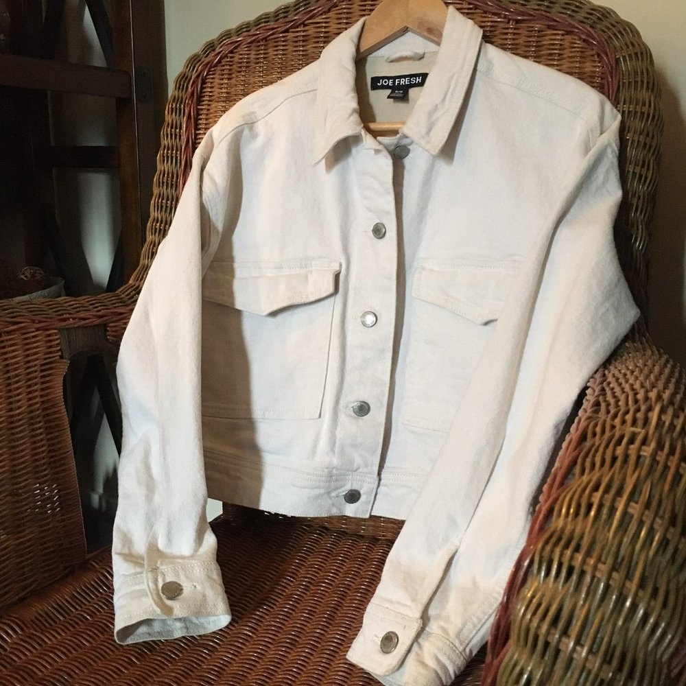 Joe Fresh Off-White Cotton Denim Cropped Jacket M | Oversized - Picture 5 of 10
